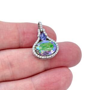 Estate Sterling Silver 925 White, Purple, and Mystic Cubic Zirconia Pendant